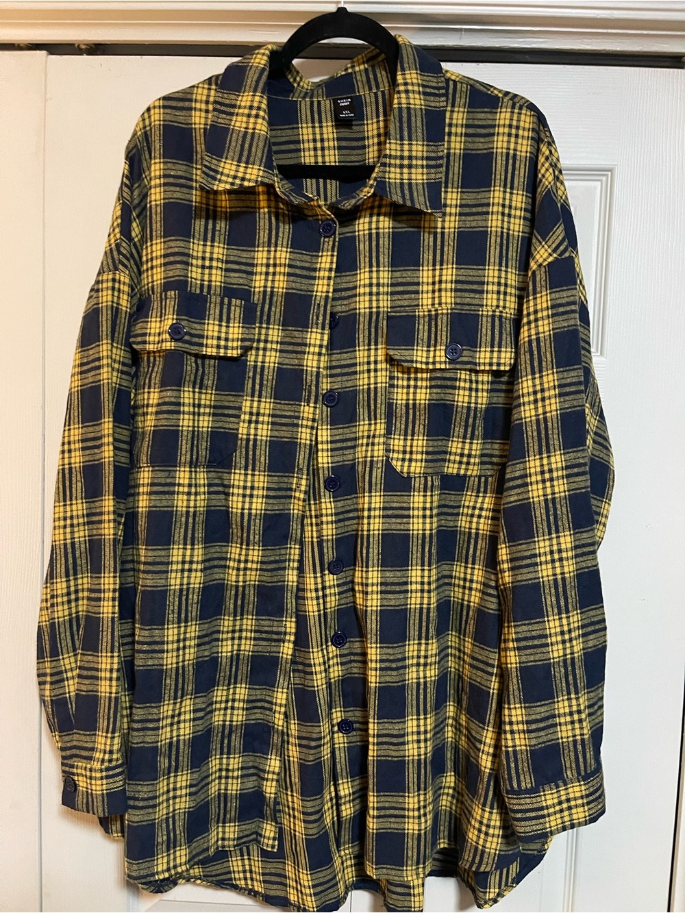 SHEIN Yellow and Black Plaid Button Down Shirt